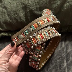 Angel Ranch Girls' Brown with Multi-Color Lace Inlay Belt size XL without buckle